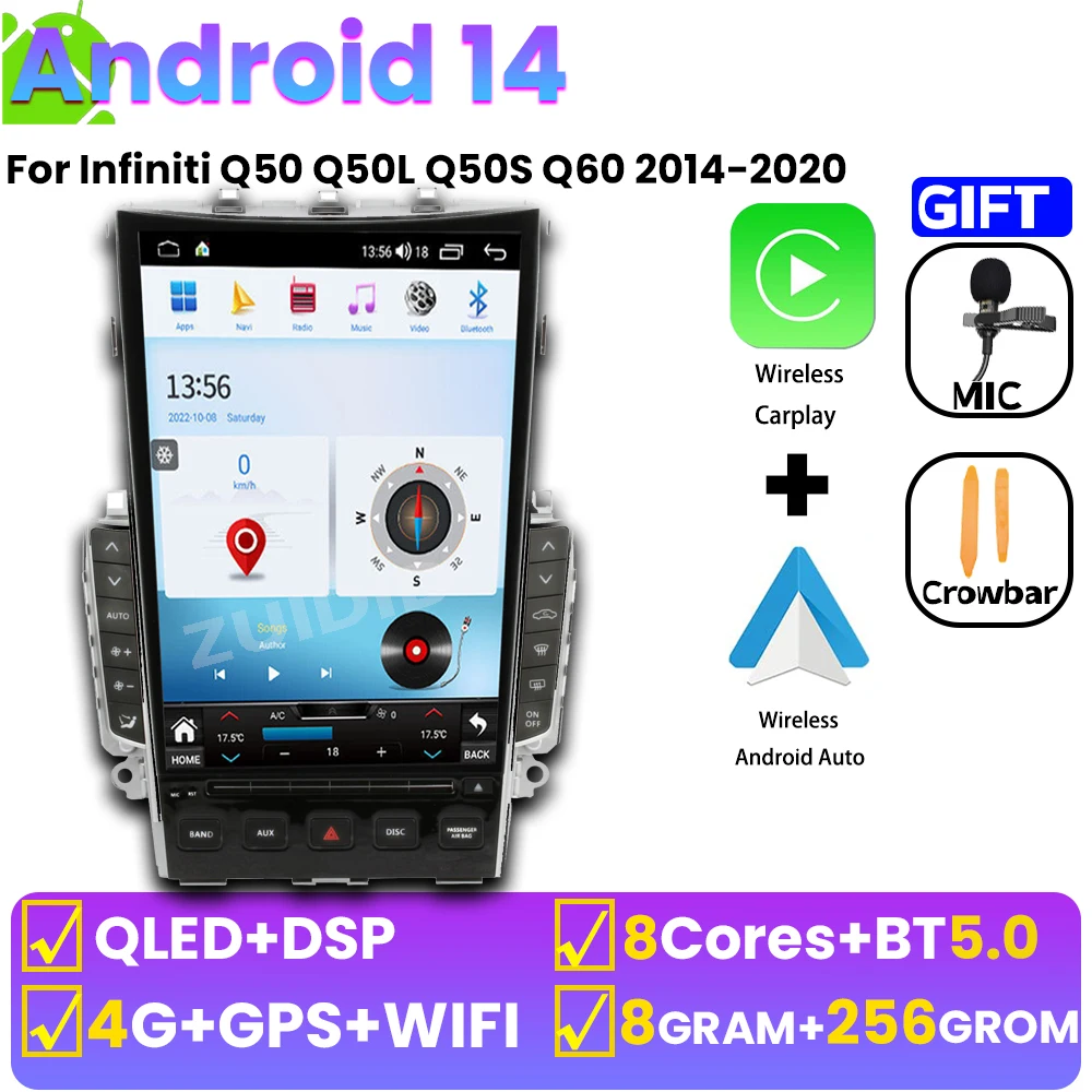 Беспроводной CarPlay для Infiniti Q50 Q50l Q50s Q60 2014-2020, автомобильный радиоприемник, мультимедийный Android14, автоматический экран Tesla, GPS, Bluetooth-плеер
Беспроводной CarPlay для Infiniti Q50 Q50l Q50s Q60 2014-2020, автомобильный радиоприемник, мультимедийный Android14, автоматический экран Tesla, GPS, Bluetooth-плеер