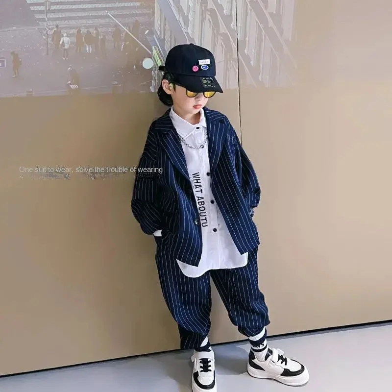 3-12 Yrs Teenager Boys Blazer Suit 2022 Spring Autumn Children Navy Blue Handsome British Striped Youth Jacket + Pant 2pcs Set
3-12 Yrs Teenager Boys Blazer Suit 2022 Spring Autumn Children Navy Blue Handsome British Striped Youth Jacket + Pant 2pcs Set