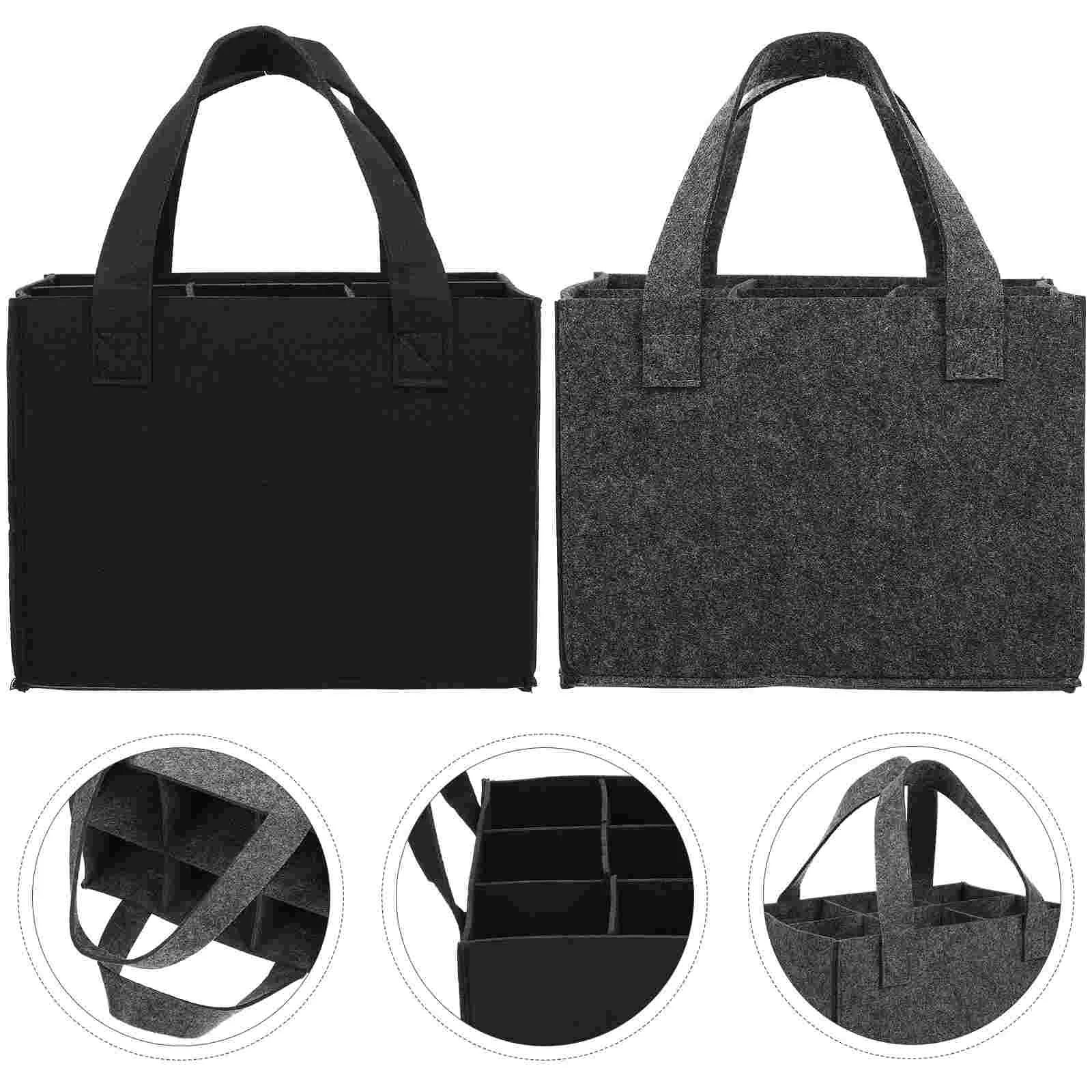 

2pcs Tote Bags Portable Carrier Bags Bottles Storage Tote Divided Felt Gift Bags