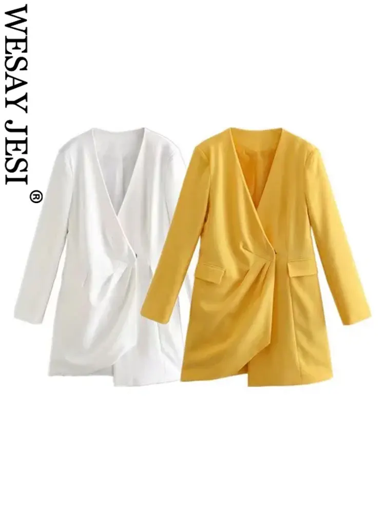 WESAY JESI Women Office Commuter Suit Dress Solid Color Long Sleeve Asymmetric Pleated Pocket Mini Dress Fashion Ladies Outfit
WESAY JESI Women Office Commuter Suit Dress Solid Color Long Sleeve Asymmetric Pleated Pocket Mini Dress Fashion Ladies Outfit