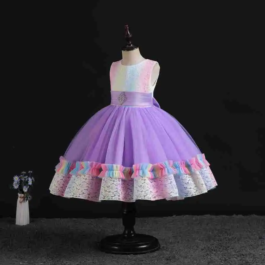 

Новинка 2023, платья супер-Феи для девочек, платье принцессы с рукавами-летячими, радужными кружевами, детское Сетчатое Пышное Платье для дня рождения