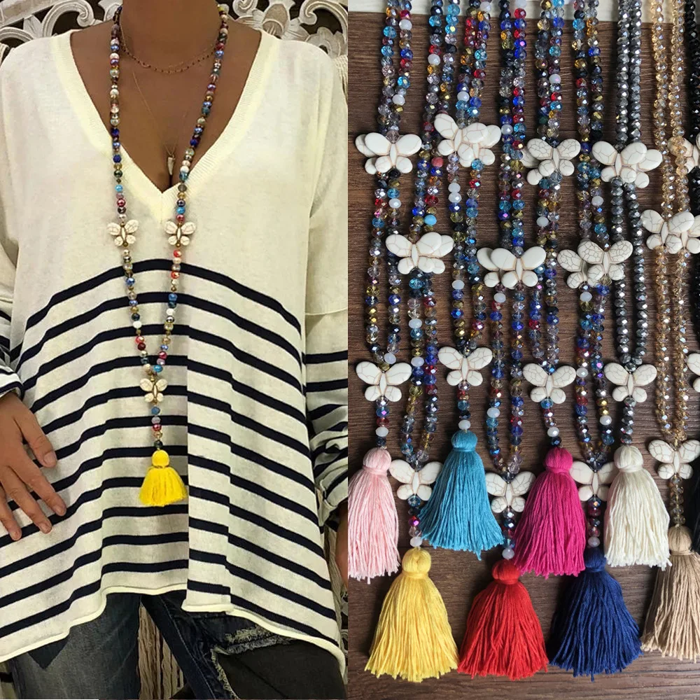 New Bohemian Tassel Hand Beaded Color Crystal Necklace For Women's Pendant White Turquoise Bow Sweater Chain
New Bohemian Tassel Hand Beaded Color Crystal Necklace For Women's Pendant White Turquoise Bow Sweater Chain