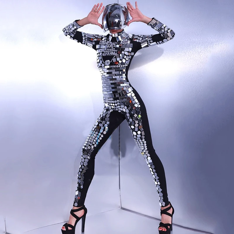 Punk Style Silver Lens Jumpsuit Luminous Mirror Outfit Women Pole Dance Wear Stage Festival Clothes Gogo Costume Clubwear XS5073
Punk Style Silver Lens Jumpsuit Luminous Mirror Outfit Women Pole Dance Wear Stage Festival Clothes Gogo Costume Clubwear XS5073
