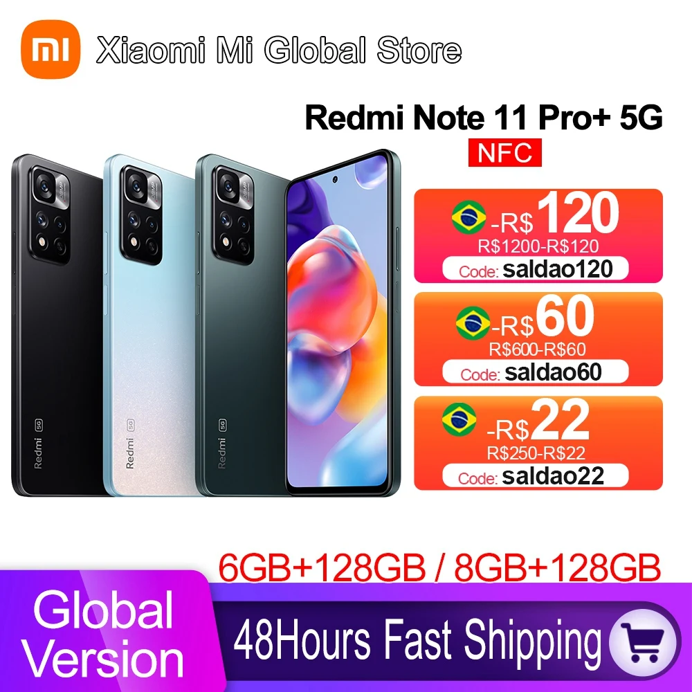 Global Version Xiaomi Redmi Note 11 Pro+ 5G Plus Smartphone 120W HyperCharge Dimensity 920 120Hz AMOLED 108MP Camera NFC
Global Version Xiaomi Redmi Note 11 Pro+ 5G Plus Smartphone 120W HyperCharge Dimensity 920 120Hz AMOLED 108MP Camera NFC