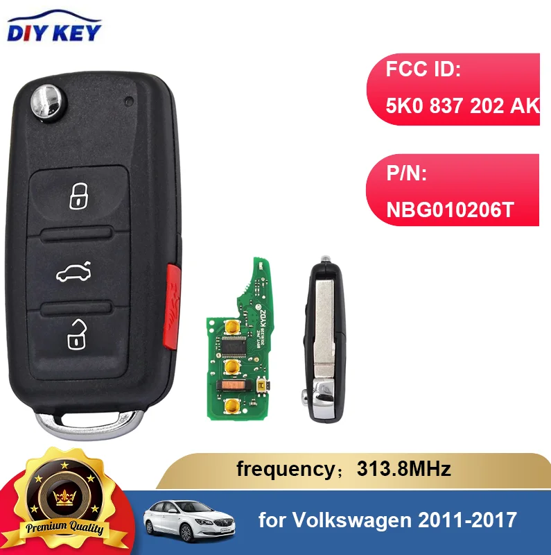 DIYKEY for Volkswagen 2011-2017 (Models with Prox) 3+1/4Buttons Keyless-go Remote Key 315/433MHz ID48 Chip 5K0 837 202 AK
DIYKEY for Volkswagen 2011-2017 (Models with Prox) 3+1/4Buttons Keyless-go Remote Key 315/433MHz ID48 Chip 5K0 837 202 AK