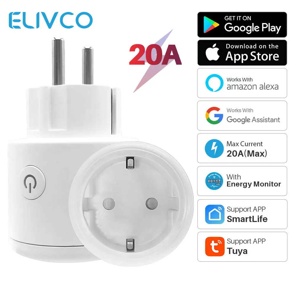 20A Tuya Smart Plug Smart Home EU Wifi Socket With Power Monitor Smart Life APP Works With Google Assistant Alexa Voice Control
20A Tuya Smart Plug Smart Home EU Wifi Socket With Power Monitor Smart Life APP Works With Google Assistant Alexa Voice Control