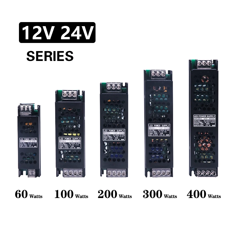 12V 24V LED Power Supply Ultra Thin 60W 100W 200W 300W 400W Mute Lighting Transformers A/D Converter Driver For Led Strip
12V 24V LED Power Supply Ultra Thin 60W 100W 200W 300W 400W Mute Lighting Transformers A/D Converter Driver For Led Strip