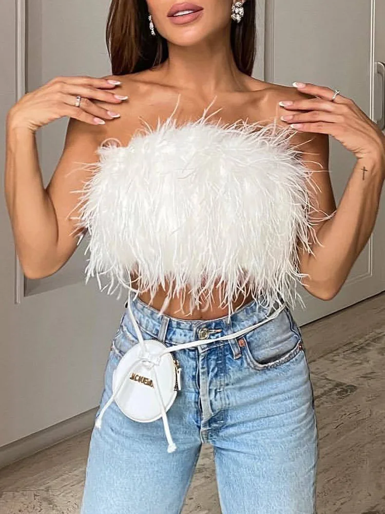 2022 New Summer Fashion Women Sexy Fluffy Furry Tube Top Female Trendy Chic All-match Feather Decoration Sleeveless Vest Tops
2022 New Summer Fashion Women Sexy Fluffy Furry Tube Top Female Trendy Chic All-match Feather Decoration Sleeveless Vest Tops