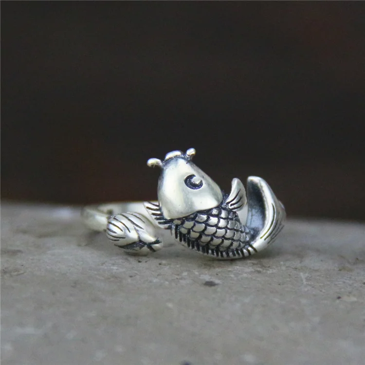 S925 Silver Small Fish Lotus Ladies Ring Thai Silver Years More than Retro with Opening Ring
S925 Silver Small Fish Lotus Ladies Ring Thai Silver Years More than Retro with Opening Ring