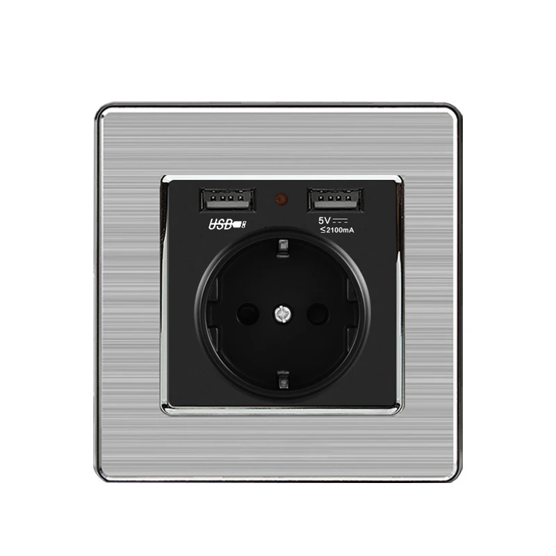 German socket Dual USB Charging Port 5V 2.1A Wall Charger Adapter LED Indicator 16A EU Socket Power OutletStainless Steel Panel
German socket Dual USB Charging Port 5V 2.1A Wall Charger Adapter LED Indicator 16A EU Socket Power OutletStainless Steel Panel