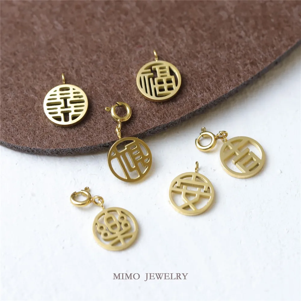 Titanium steel plated 18K gold round Chinese character pendant Anle Xifu Caiji pendant DIY accessories
Titanium steel plated 18K gold round Chinese character pendant Anle Xifu Caiji pendant DIY accessories
