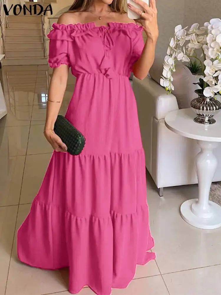 Women Ruffled Short Sleeve Maxi Sundress 2023 VONDA Summer Sexy Off Shoulder Maxi Dress Bandage Elastic Waist Solid Long Robe
Women Ruffled Short Sleeve Maxi Sundress 2023 VONDA Summer Sexy Off Shoulder Maxi Dress Bandage Elastic Waist Solid Long Robe