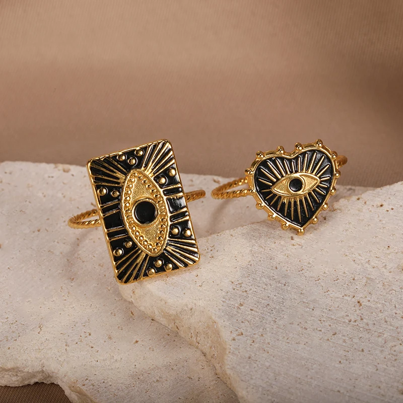 black Drip Oil Eyes Rings For Women Men Adjustable Gothic Couple Square Heart Ring Turkish Evil Eye Jewelry Finger Accessories
black Drip Oil Eyes Rings For Women Men Adjustable Gothic Couple Square Heart Ring Turkish Evil Eye Jewelry Finger Accessories
