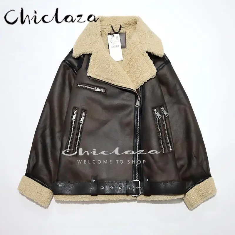 CHICLAZA High Quality 2022 Women Winter Thick Warm Lambswool Faux Leather Jacket Female Oversize Biker Coat Casual Belt Overcoat
CHICLAZA High Quality 2022 Women Winter Thick Warm Lambswool Faux Leather Jacket Female Oversize Biker Coat Casual Belt Overcoat