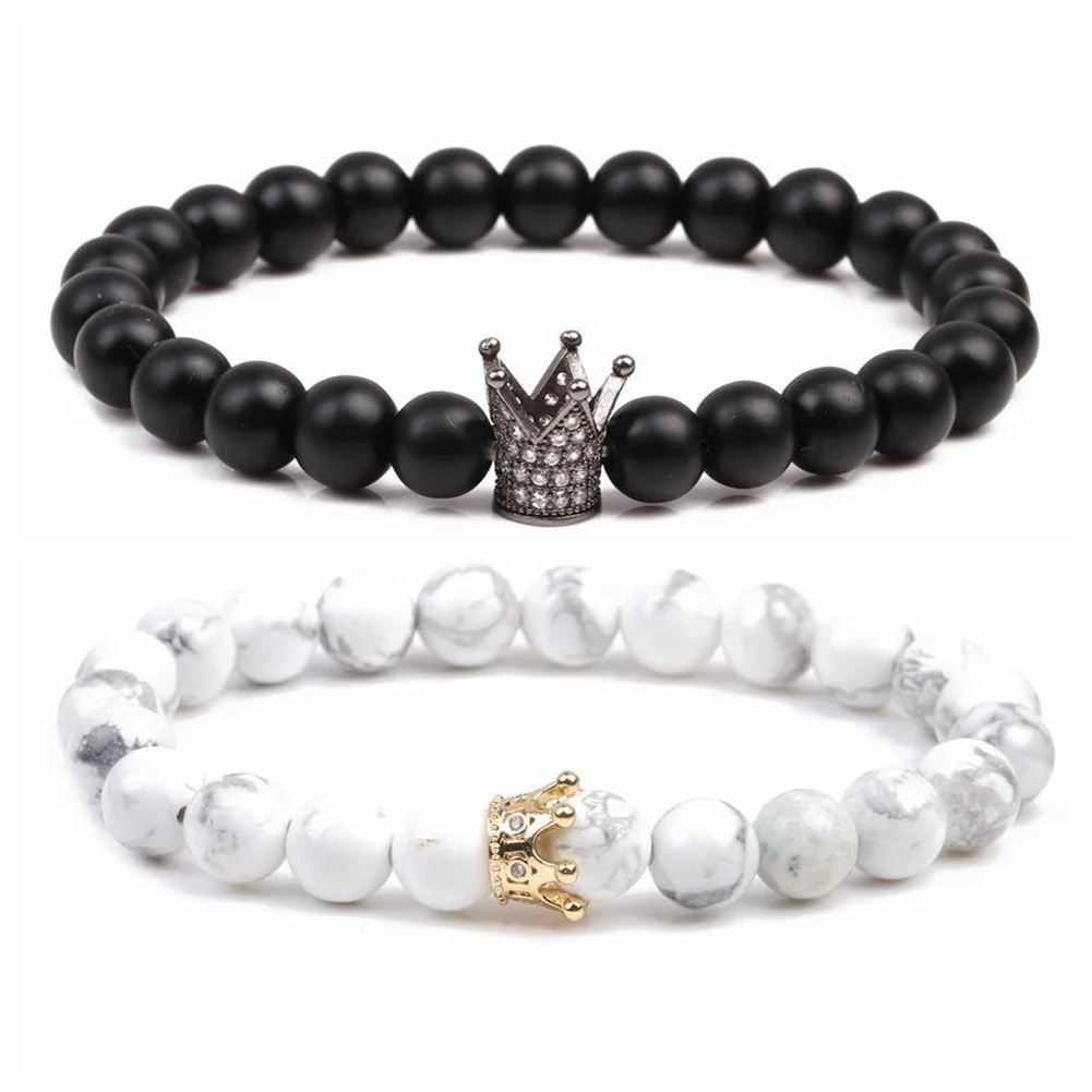 Hot selling White Pine Matte Black Stone 8mm Crown Copper Zircon Bracelet Men's Beaded Bracelet
Hot selling White Pine Matte Black Stone 8mm Crown Copper Zircon Bracelet Men's Beaded Bracelet