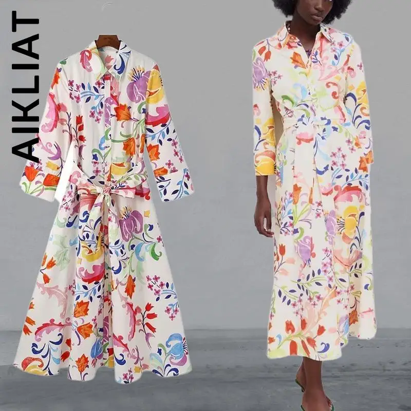 Aikliat Women 2022 3/4 Sleeve Print Turn-down Collar Sashes Shirts Dress Outfits Club Lazy Party Dresses Soft Korean Vestidos
Aikliat Women 2022 3/4 Sleeve Print Turn-down Collar Sashes Shirts Dress Outfits Club Lazy Party Dresses Soft Korean Vestidos