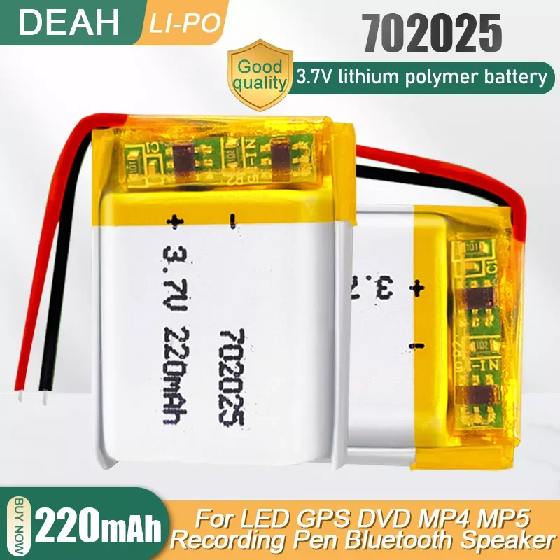 702025 072025 3.7V 220mAh Rechargeable Li-polymer Battery For MP3 MP4 LED Light DVD Toy Massager Bluetooth Headset Speaker Mouse
702025 072025 3.7V 220mAh Rechargeable Li-polymer Battery For MP3 MP4 LED Light DVD Toy Massager Bluetooth Headset Speaker Mouse