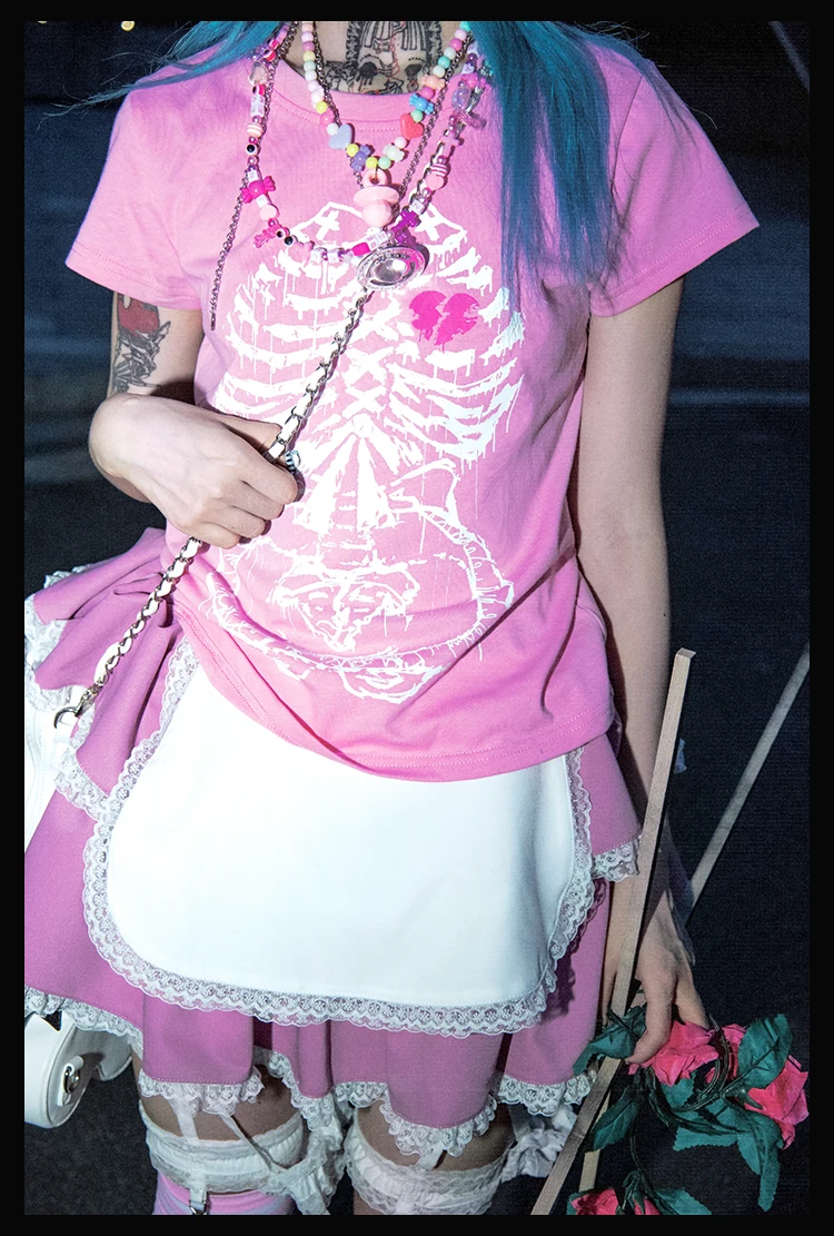 Японские кавайные женские футболки в стиле панк, футболки в стиле Харадзюку, футболка с коротким рукавом и принтом черепа, летние готические Топы розового, синего, серого цветов для девочек Y2k 
Японские кавайные женские футболки в стиле панк, футболки в стиле Харадзюку, футболка с коротким рукавом и принтом черепа, летние готические Топы розового, синего, серого цветов для девочек Y2k