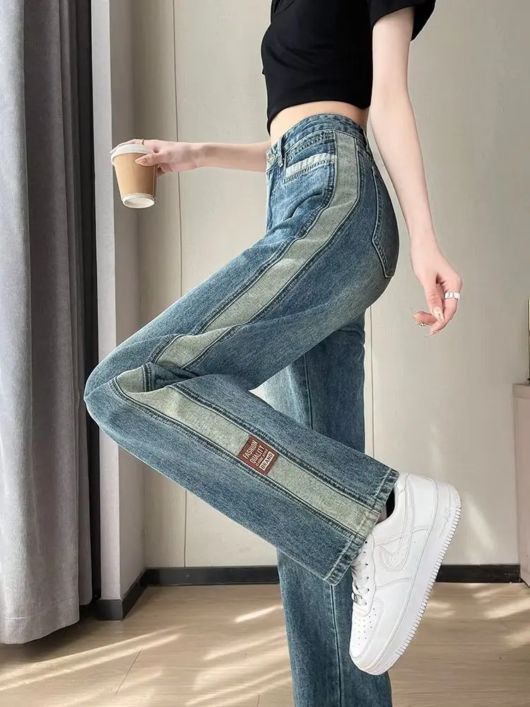 Spliced Retro Straight Leg Jeans For Women's Spring New Tall, Elongated, Versatile, Slim, Loose Fitting Wide Leg Women's Jeans 
Spliced Retro Straight Leg Jeans For Women's Spring New Tall, Elongated, Versatile, Slim, Loose Fitting Wide Leg Women's Jeans