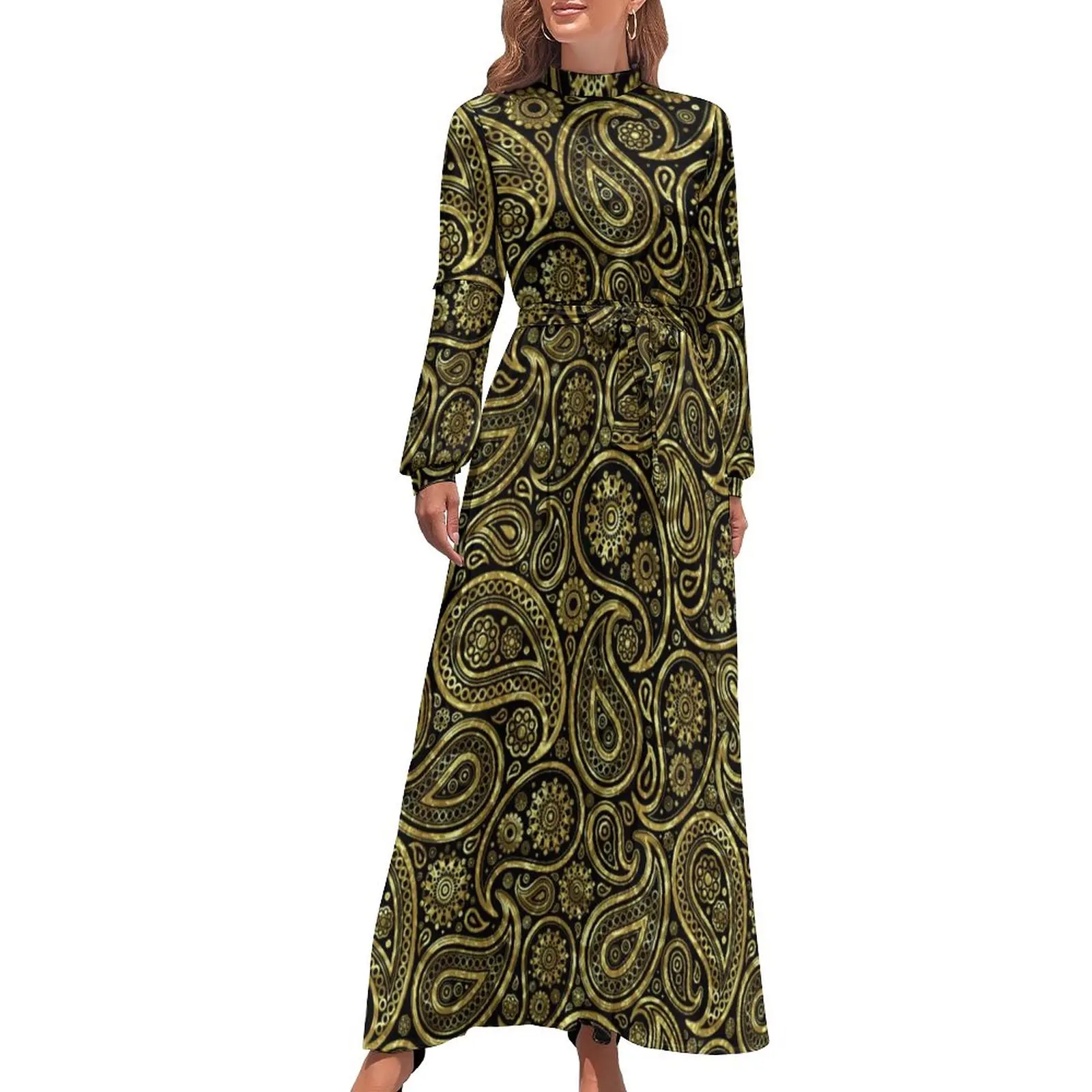 Gold Paisley Print Dress High Waist Vintage Floral Beach Dresses Long Sleeve Street Fashion Long Maxi Dress Kawaii Clothing
Gold Paisley Print Dress High Waist Vintage Floral Beach Dresses Long Sleeve Street Fashion Long Maxi Dress Kawaii Clothing