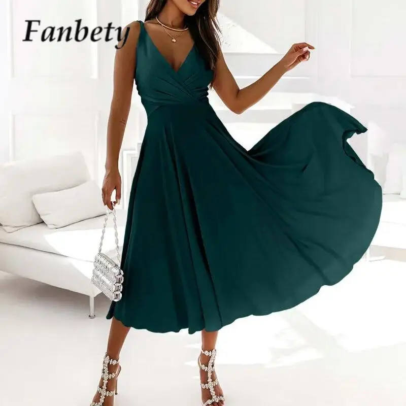 Fashion Sling V Neck Pleated Party Dress 2023 Women's High Waist Big Hem Dress Elegant Simple Ladies Solid Color Backless Dress
Fashion Sling V Neck Pleated Party Dress 2023 Women's High Waist Big Hem Dress Elegant Simple Ladies Solid Color Backless Dress