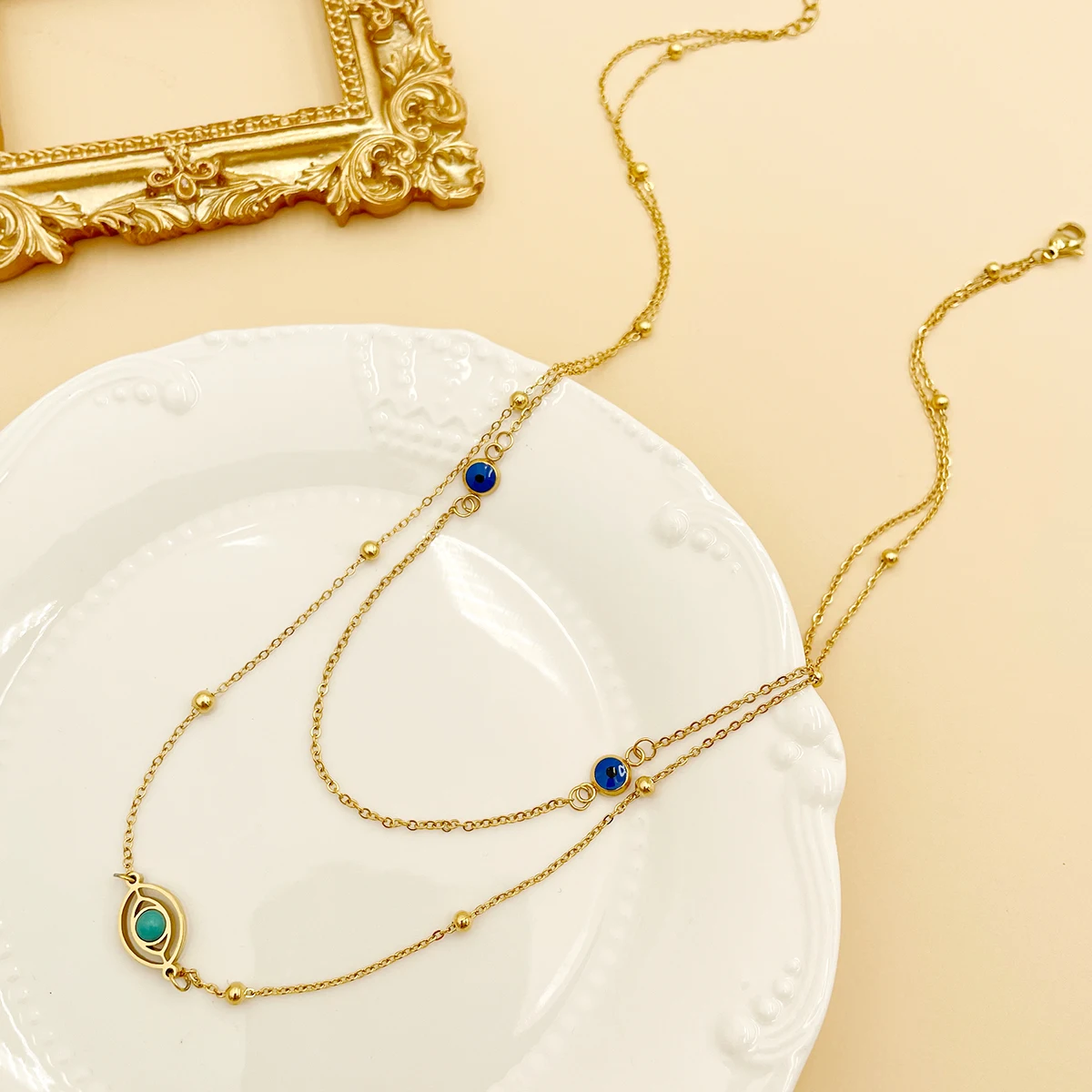 Vintage Bohemian Style Stainless Steel Necklace Fashion Double Layered Colored Natural Stone Cross Border Necklace For Women
Vintage Bohemian Style Stainless Steel Necklace Fashion Double Layered Colored Natural Stone Cross Border Necklace For Women