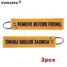 1PC 2PCS 3PCS 3 Packs Sale Remove Before Firing Both Sides Black Letters Embroidery Yellow Red Tag Keychain