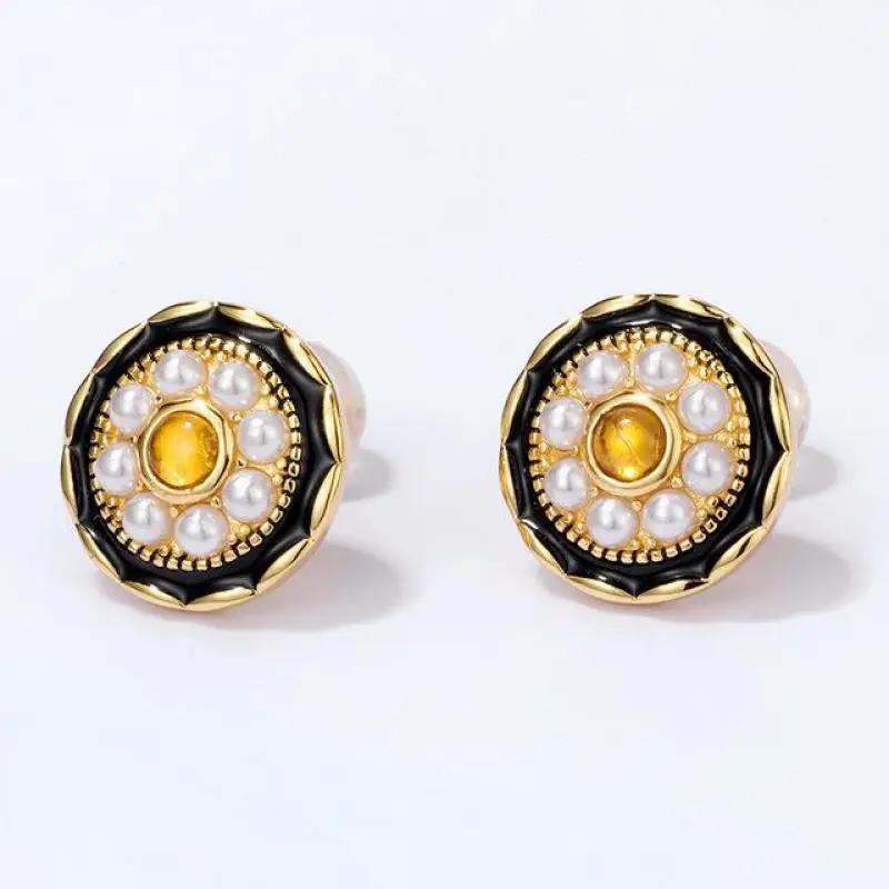 

Natural Amber Stud Earrings S925 Sterling Silver 9k Gold Plated Baltic Gold Ambers Shell Beads Ear Studs Women Fine Jewelry Gift