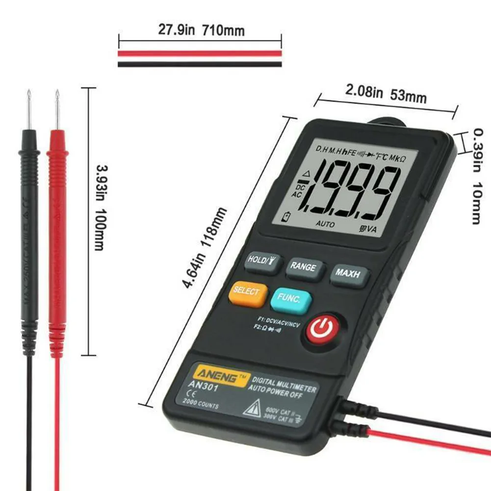 AN301 Mini Digital Multimeter 1999 Counting Portable AC DC Voltmeter Resistance Ammeter Tester Flashlight Auto Shutdown
AN301 Mini Digital Multimeter 1999 Counting Portable AC DC Voltmeter Resistance Ammeter Tester Flashlight Auto Shutdown