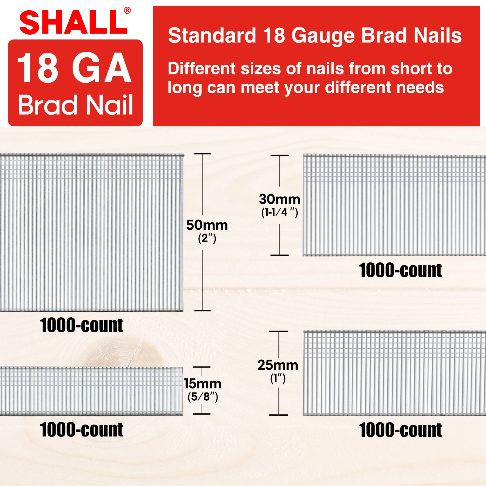 SHALL 18 Gauge Brad Nails 4000 Counts Galvanized Brad Nails Assorted 18GA Nail Gun Nails for Pneumatic Electric Brad Nailer Gun
SHALL 18 Gauge Brad Nails 4000 Counts Galvanized Brad Nails Assorted 18GA Nail Gun Nails for Pneumatic Electric Brad Nailer Gun