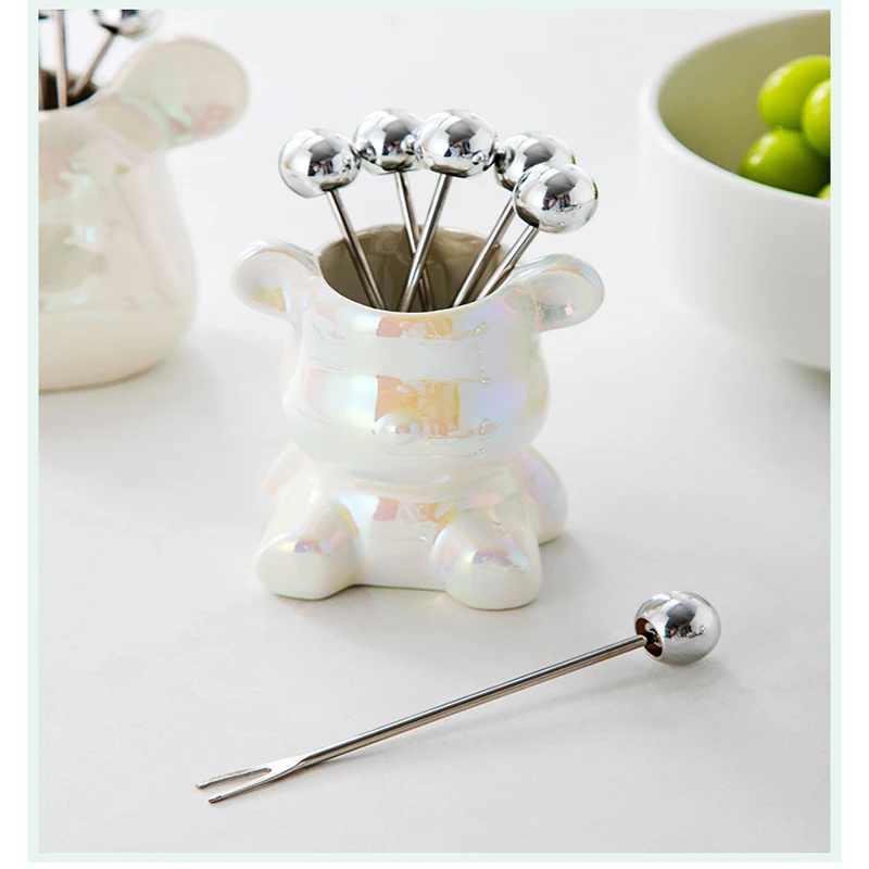 Luxury Bear Fruit Fork Set Stainless Steel Fruit Fork Storage Tank High Value Ceramic Bear Fruit Fork Tank Kitchen Tool
Luxury Bear Fruit Fork Set Stainless Steel Fruit Fork Storage Tank High Value Ceramic Bear Fruit Fork Tank Kitchen Tool