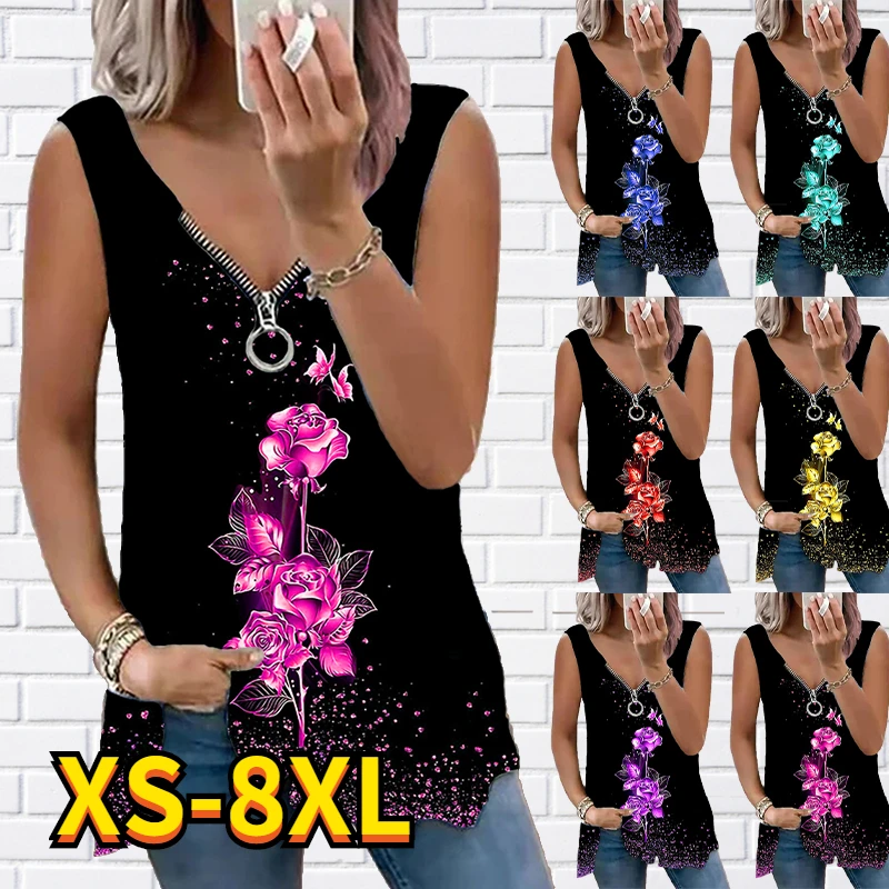2022 Women's Tank Tops 2022 New Flower Printing Vest Sexy V-neck Zipper Sleeveless T-shirt Streetwear Casual Loose Pullover Tops 
2022 Women's Tank Tops 2022 New Flower Printing Vest Sexy V-neck Zipper Sleeveless T-shirt Streetwear Casual Loose Pullover Tops