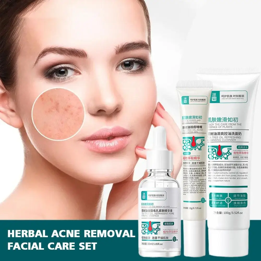 

Herbal Acne Removal Facial Care Set Shrink Pore Serum Amino Acid Facial Cleanser Blackheads Acne Scar Redness Whitening Skin
