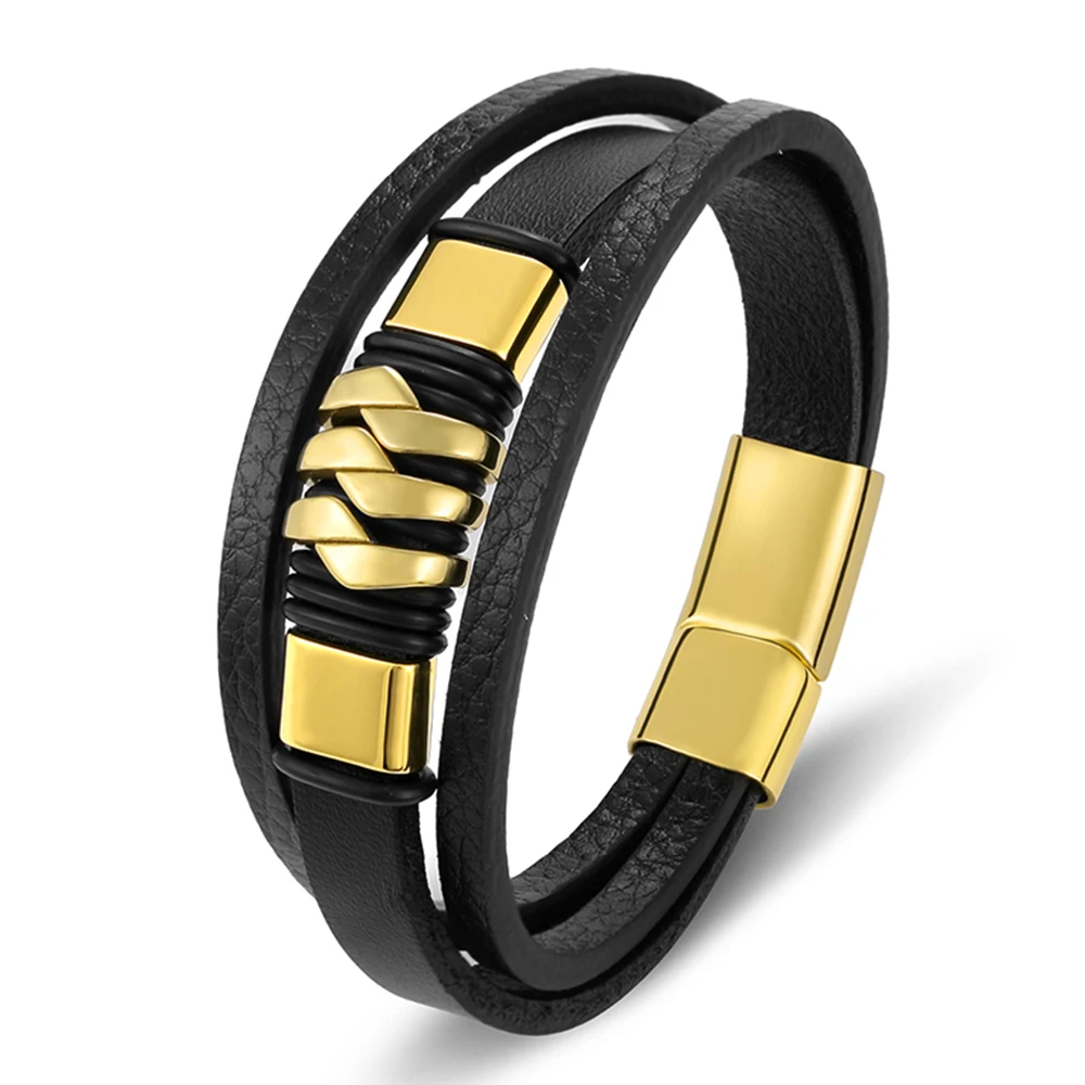 TYO Trendy Multilayer Genuine Leather Mens Bracelet Gold Plated Stainless Steel Magnet Buckle Jewelry Dropshipping Wholesale
TYO Trendy Multilayer Genuine Leather Mens Bracelet Gold Plated Stainless Steel Magnet Buckle Jewelry Dropshipping Wholesale