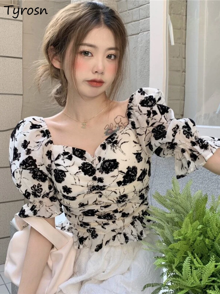 Floral Blouses Women Retro Design Sweet All-match Elegant Crop Korean Style Sexy Slim Summer Ladies Puff Sleeve Fashion Folds
Floral Blouses Women Retro Design Sweet All-match Elegant Crop Korean Style Sexy Slim Summer Ladies Puff Sleeve Fashion Folds