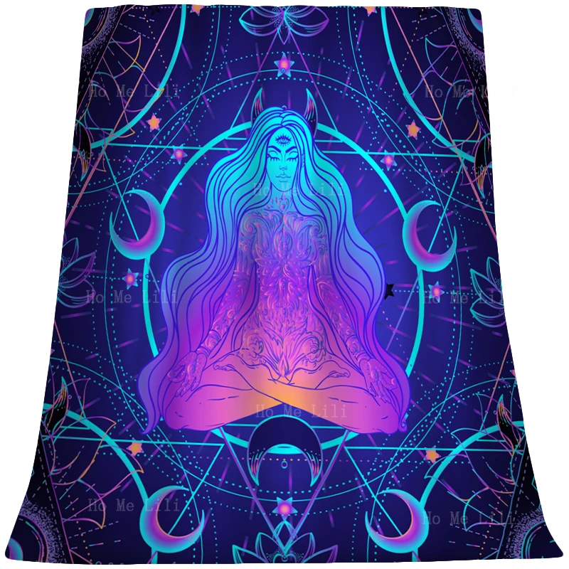 

Psychedelic Magic Girl Sitting And Meditation In Lotus Position Over Geometry Spiritual Trippy Flannel Blanket By Ho Me Lili