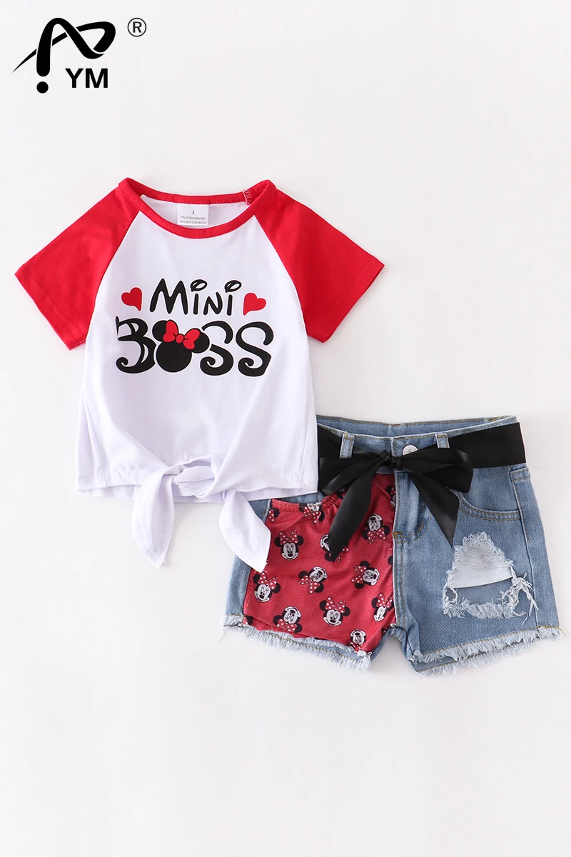 New Summer Baby Girls Short Sleeve Ruffles Boutique Mini Boss Tie Knot Top Denim Jeans Shorts Set Outfits Kids Clothing
New Summer Baby Girls Short Sleeve Ruffles Boutique Mini Boss Tie Knot Top Denim Jeans Shorts Set Outfits Kids Clothing