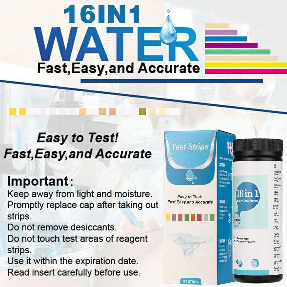 100 Strips Bottle 16 In 1 Drinking Water Test Kit Multipurpose Chlorine Home Water Quality Test For Gardening Accesorries
100 Strips Bottle 16 In 1 Drinking Water Test Kit Multipurpose Chlorine Home Water Quality Test For Gardening Accesorries