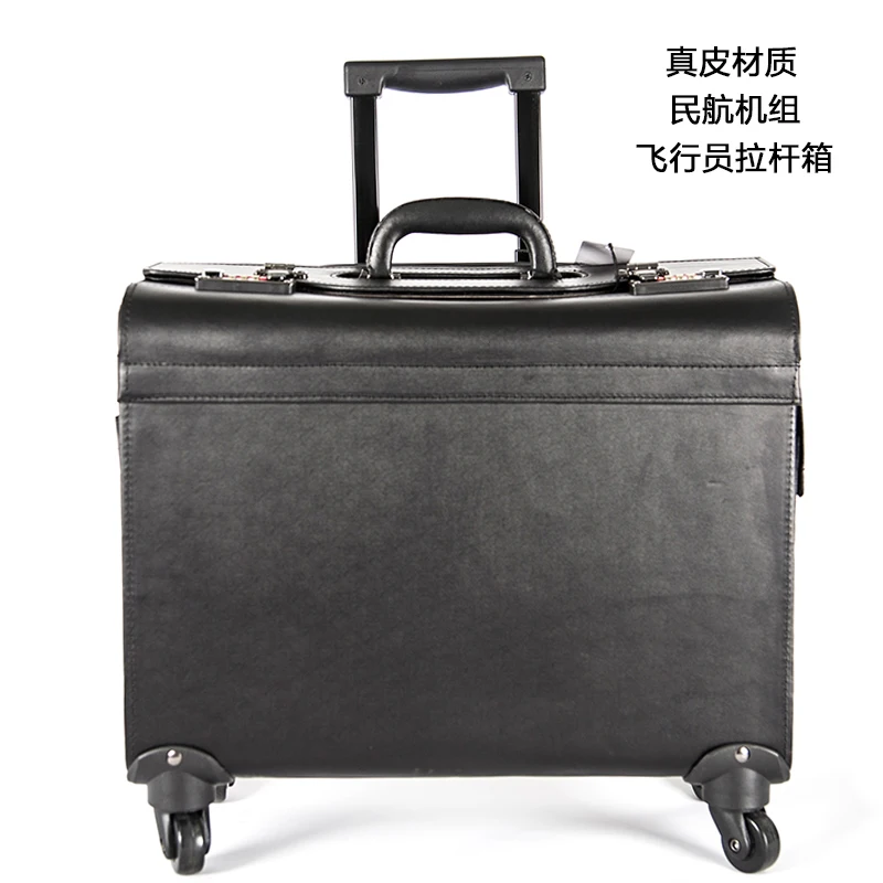 

Special leather flight case for aircrew Pilot multi-functional trolley case Universal wheel luggage suitcase