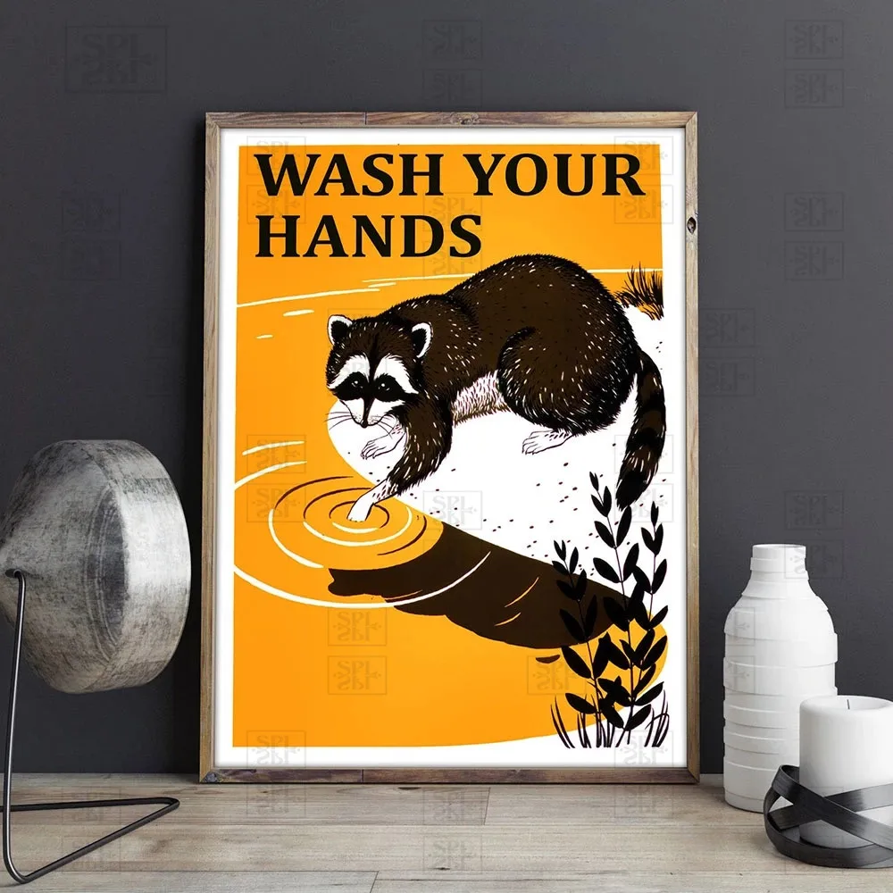 Cartoon Poster and Print Raccoon Wash Your Hands Funny Canvas Painting Retro Art Wall Pictures for Bathroom Kids Room Decor
Cartoon Poster and Print Raccoon Wash Your Hands Funny Canvas Painting Retro Art Wall Pictures for Bathroom Kids Room Decor