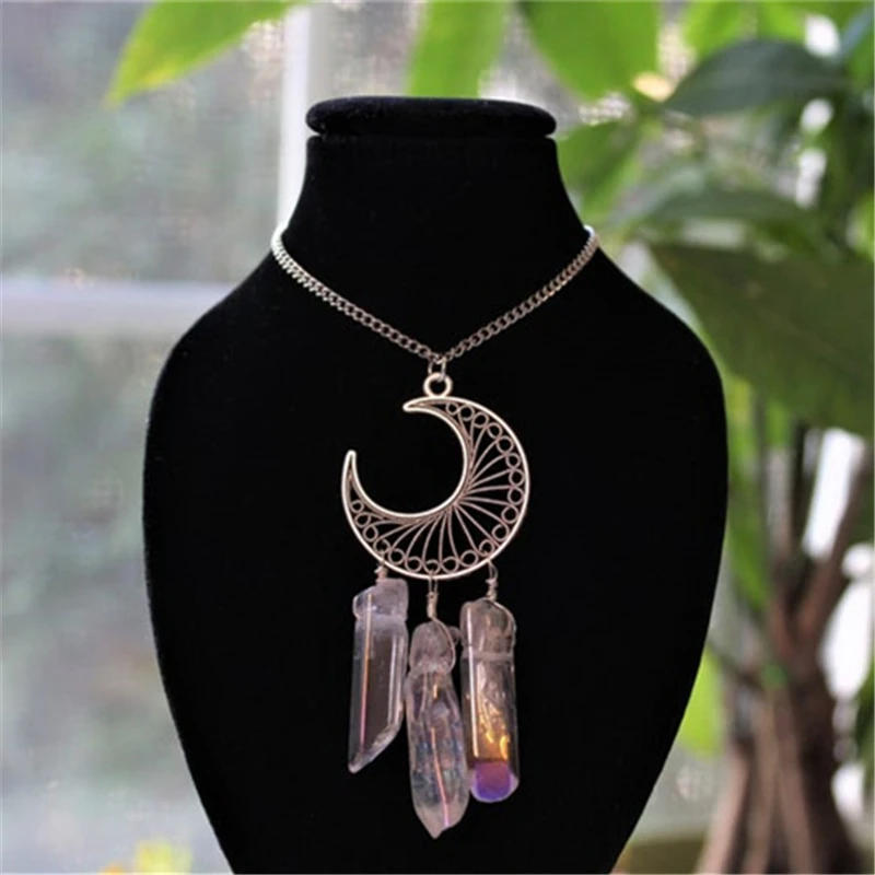 Natural Crystal Stone Crescent Pendant Necklace, Gothic, Witch, Witchcraft, Moon Phase, Celestial Jewelry, Fashion Gift for Lady
Natural Crystal Stone Crescent Pendant Necklace, Gothic, Witch, Witchcraft, Moon Phase, Celestial Jewelry, Fashion Gift for Lady