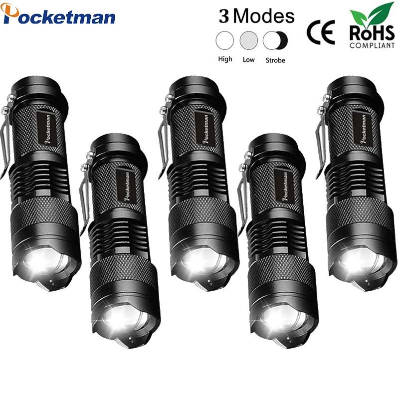 

5PCS Mini Led Flashlight Brightest Tactical Flashlights Powerful LED Torch Zoomable Flashlamp Powered by AA batteries or 14500