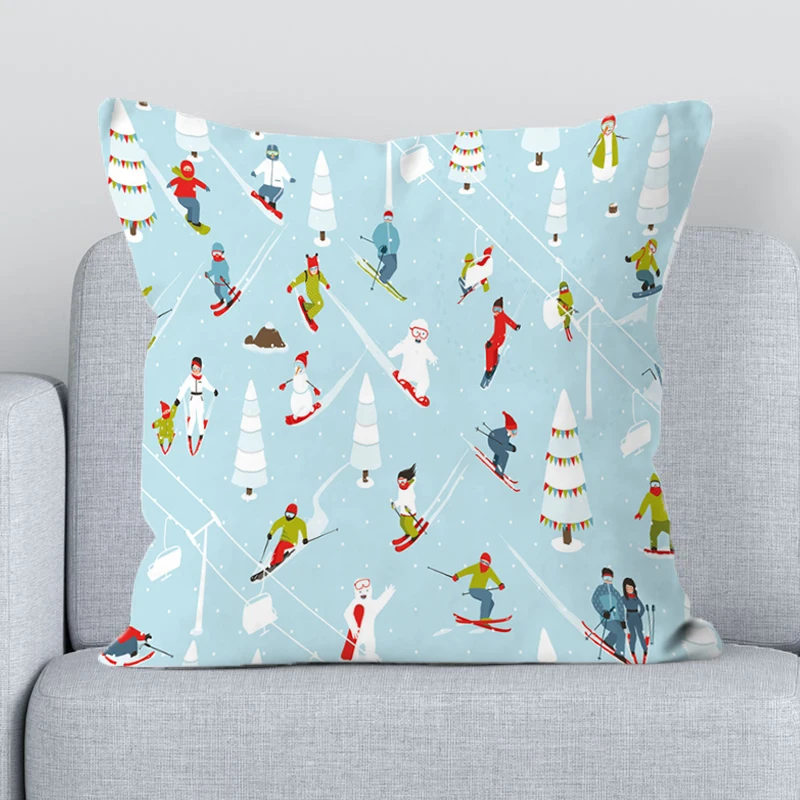 

Sitting Cushion Covers Ski Resort Ski Prop Pattern Print Decorative Cushions for Sofa With Padding Couch Pillows Bed Pillowcases