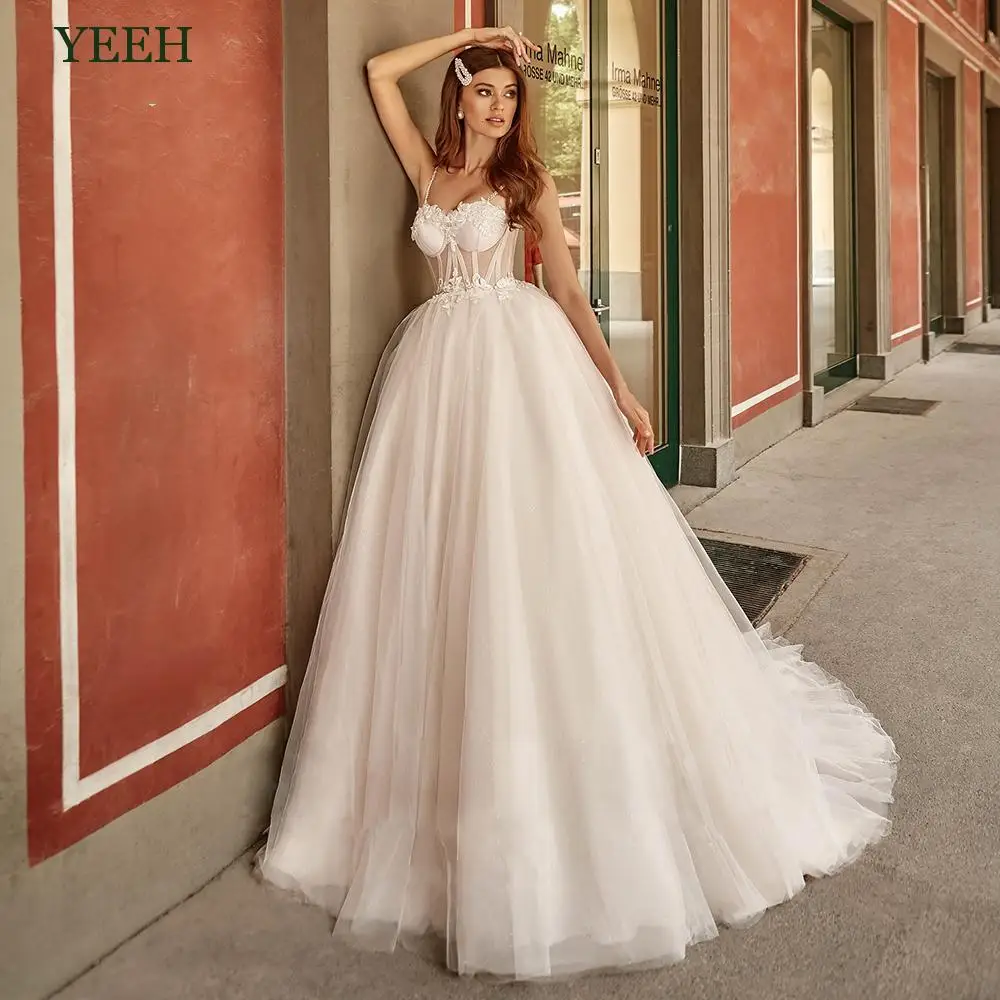 YEEH Princess A-Line Wedding Dress For Women Sexy Lace Applique Sweetheart Robe De Mariée Spaghetti Straps Bridal Gown
YEEH Princess A-Line Wedding Dress For Women Sexy Lace Applique Sweetheart Robe De Mariée Spaghetti Straps Bridal Gown