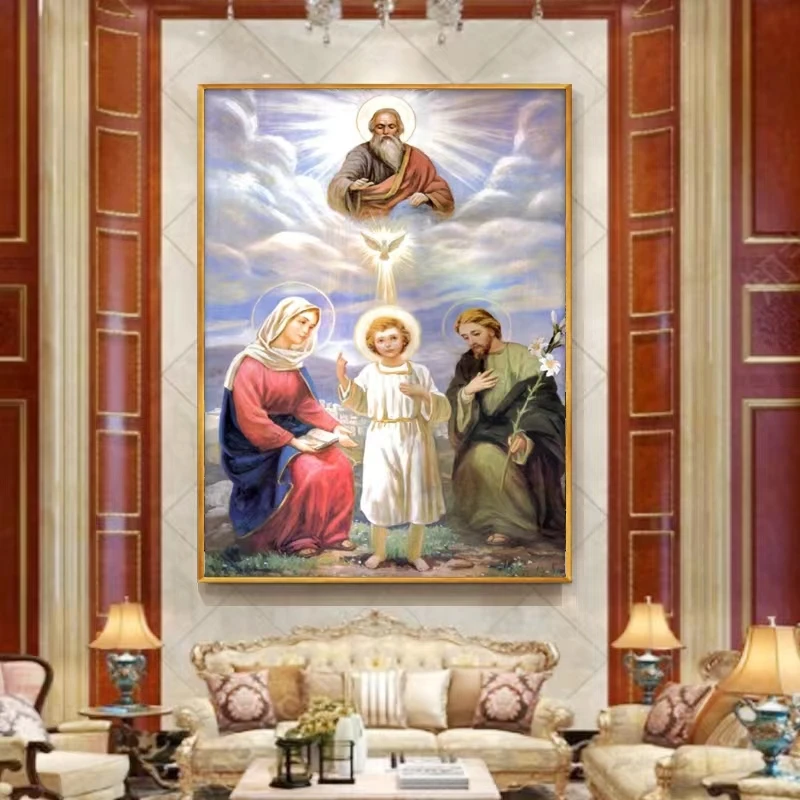 

Алмазная живопись 5d, полностью Алмазная картина, новинка 2023, святая семья три, Иисус дева, гостиная, спальня, кристальная паста, крест, вышивка, человек