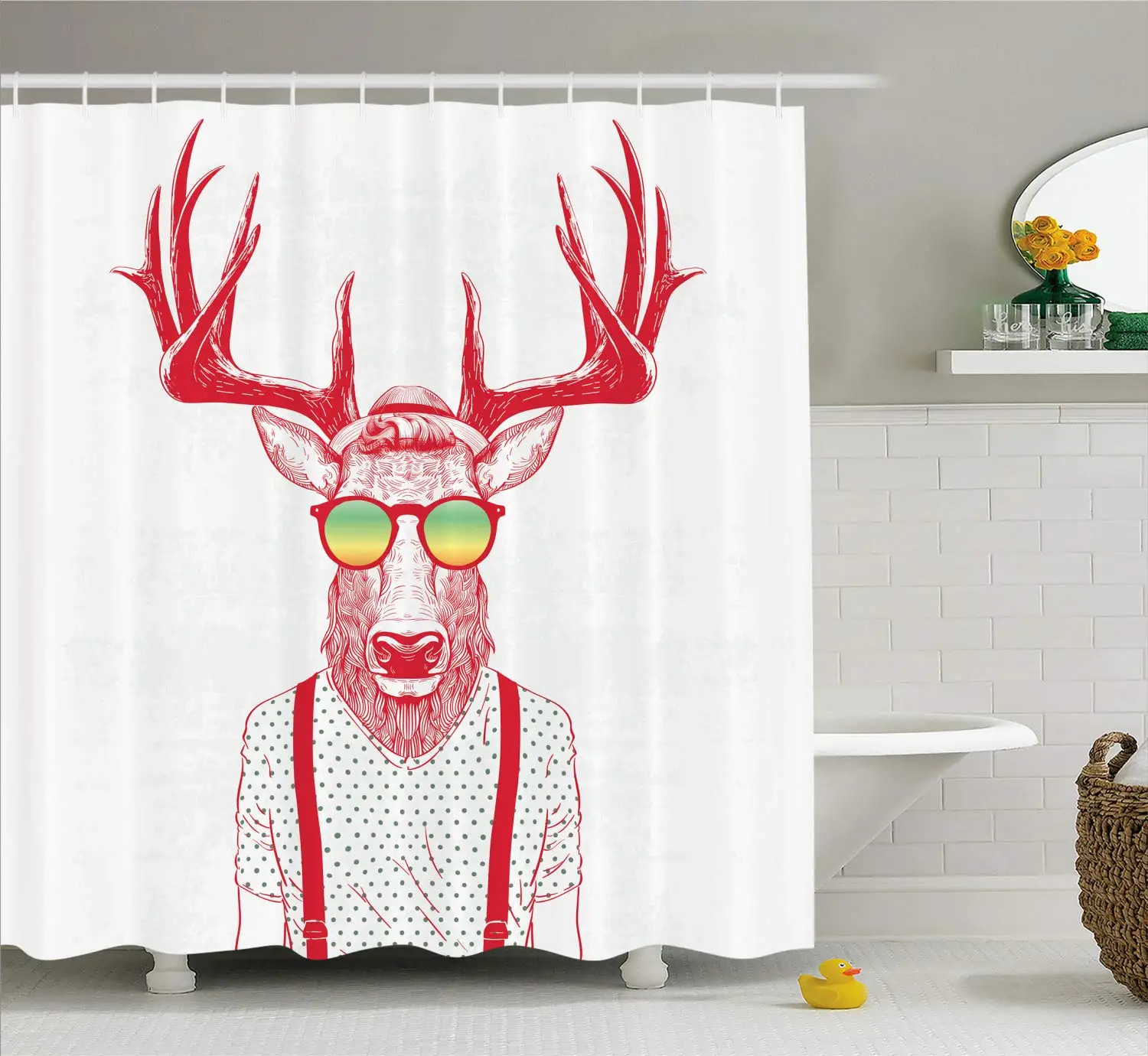 Antlers Shower Curtain,Illustration of Deer Like Cool Hipster Fashion Creative Fun Animal,Cloth Fabric Bathroom Decor Dressed Up
Antlers Shower Curtain,Illustration of Deer Like Cool Hipster Fashion Creative Fun Animal,Cloth Fabric Bathroom Decor Dressed Up