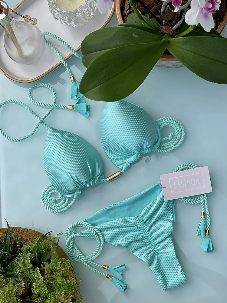 2022 Halter Bikini Set Ribbed Swimsuit Women Folds Bathing Suit High Cut Solid Bandage Swimwear Female Bather Bathing Suit
2022 Halter Bikini Set Ribbed Swimsuit Women Folds Bathing Suit High Cut Solid Bandage Swimwear Female Bather Bathing Suit