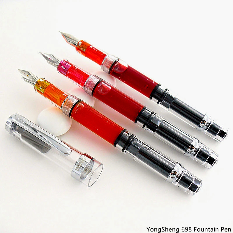 

High Quality YongSheng 698 Fountain Pen Transparent Resin Large-capacity Piston Filling EF/F Iridium Nib Student Writing Ink Pen