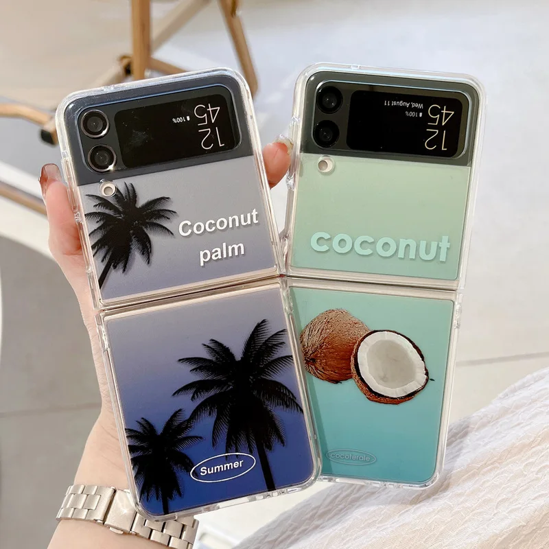 

Fashion Coconut Tree Phone Case for Samsung Galaxy Z Flip 3 Z Flip 4 Hard PC Back Cover for ZFlip3 ZFlip4 Case Shell