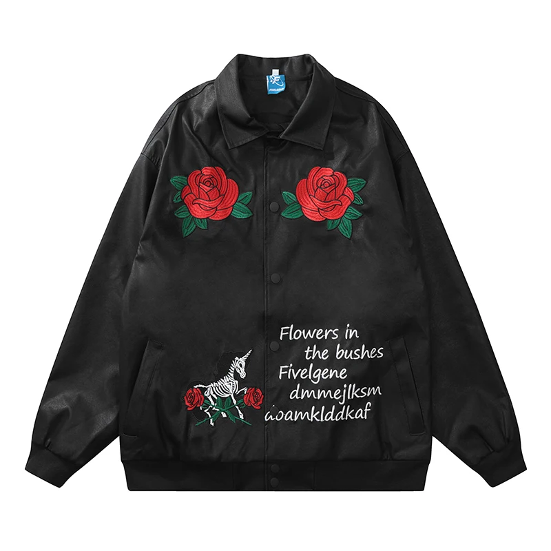 High Street Skull Horse and Rose Letter Embroidery Black Mens Pu Leather Jackets Retro Stand Spliced Casual Zipper Coat
High Street Skull Horse and Rose Letter Embroidery Black Mens Pu Leather Jackets Retro Stand Spliced Casual Zipper Coat